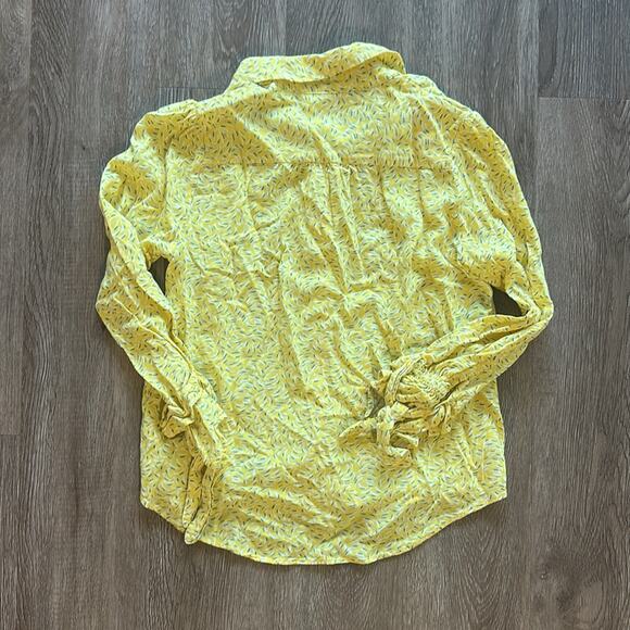 Anthropologie Maeve Blithe Yellow Printed Tie Sleeve Buttondown Top Size 0 - Picture 5 of 5